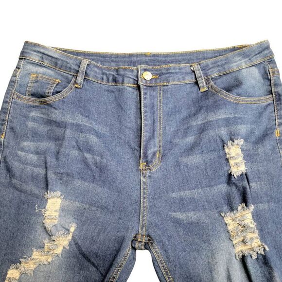 Hungson Distressed Destroyed Ripped Blue Denim Skinny Jeans - Picture 5 of 12